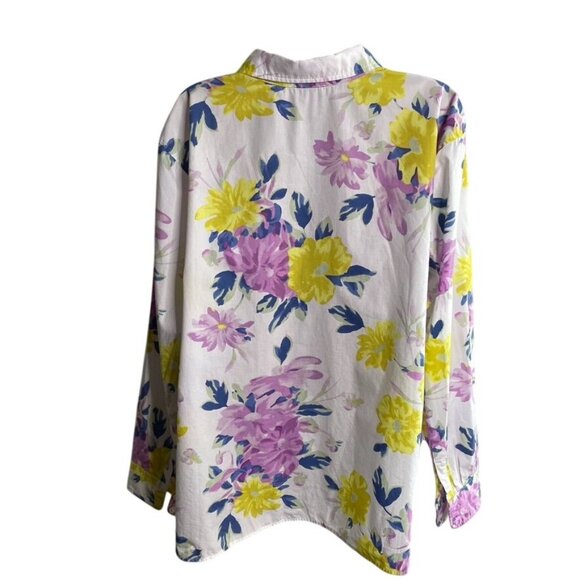 Talbots Womens Button Down Floral Blouse Shirt Plus Size 3X u White Purple Yello - Picture 6 of 9